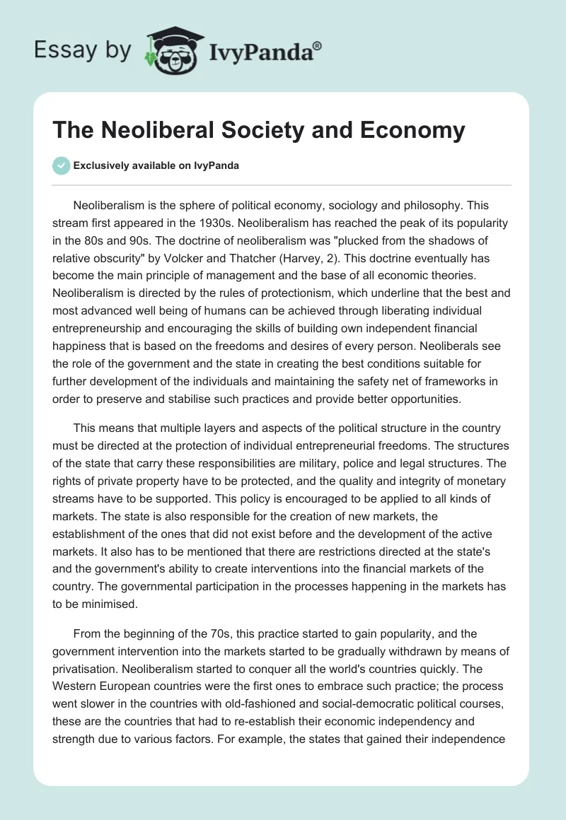 The Neoliberal Society and Economy. Page 1