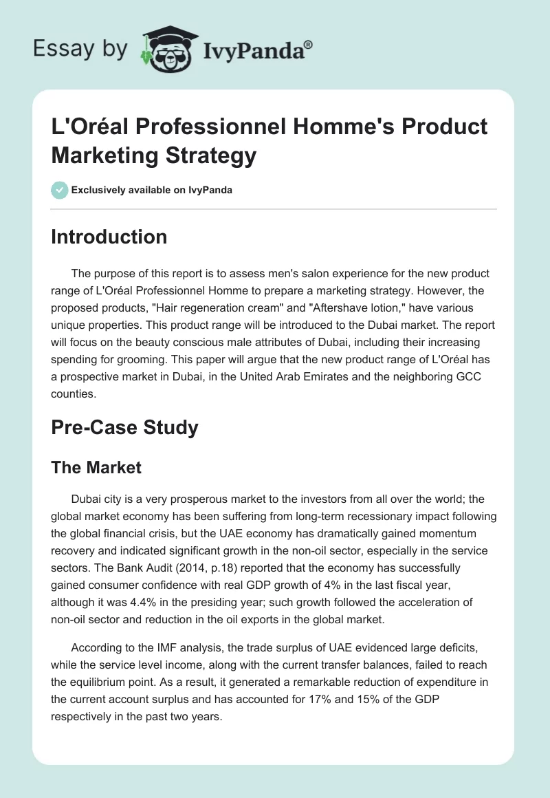 L'Oréal Professionnel Homme's Product Marketing Strategy. Page 1