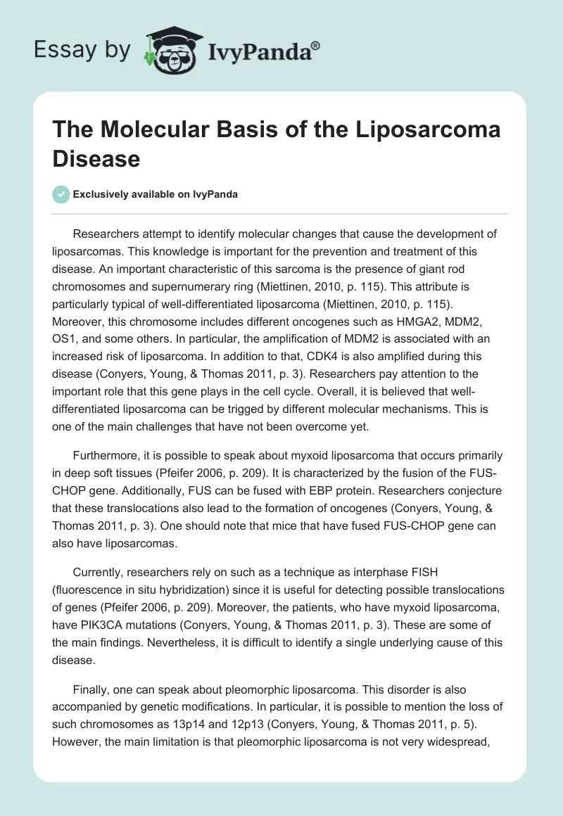 The Molecular Basis of the Liposarcoma Disease. Page 1