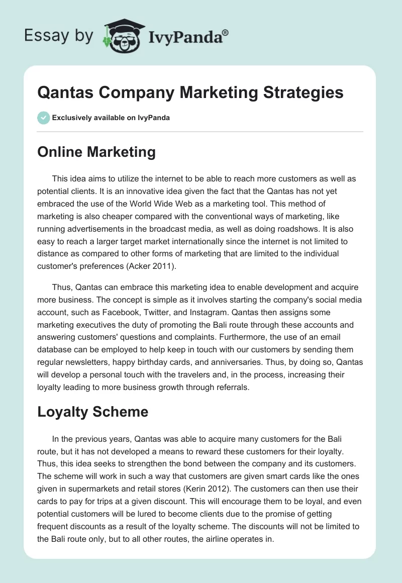 Qantas Company Marketing Strategies. Page 1