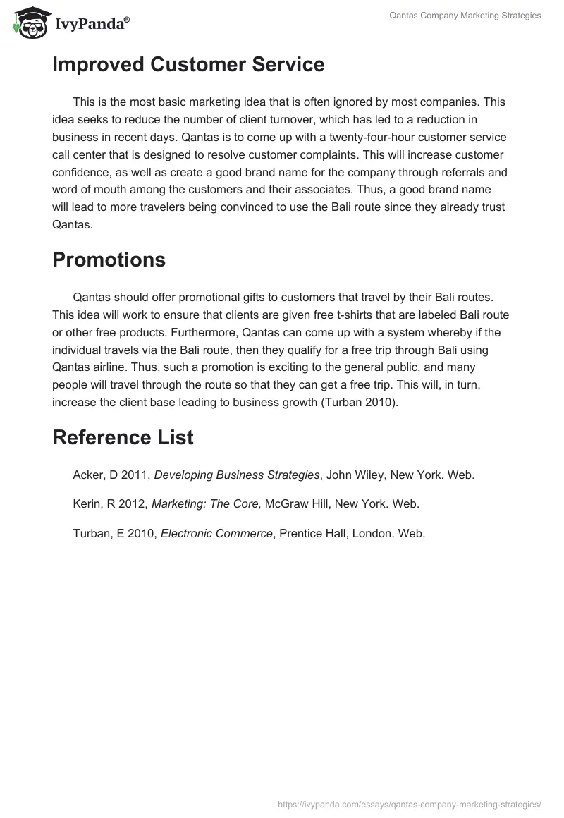 Qantas Company Marketing Strategies. Page 2