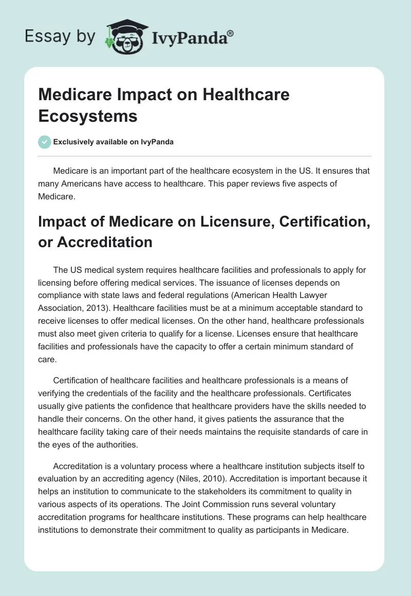 Medicare Impact on Healthcare Ecosystems. Page 1