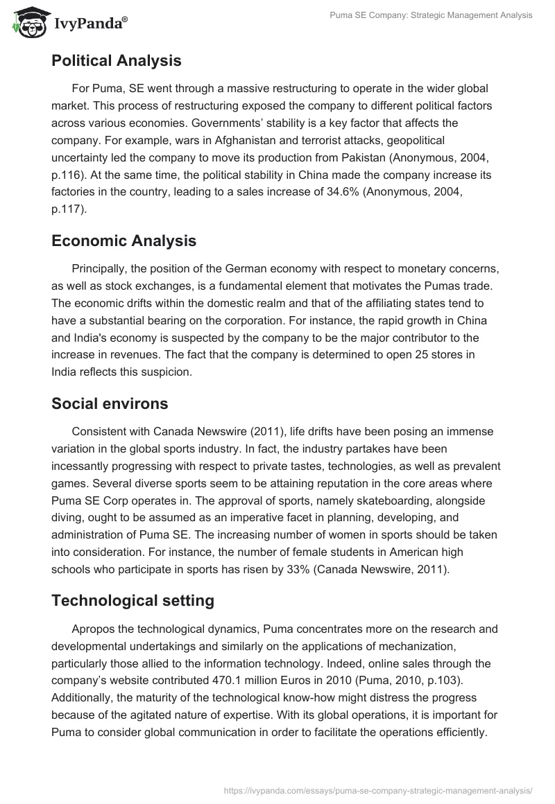 Puma SE Company: Strategic Management Analysis. Page 3