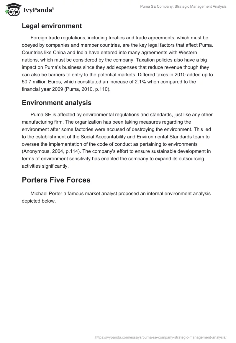 Puma SE Company: Strategic Management Analysis. Page 4
