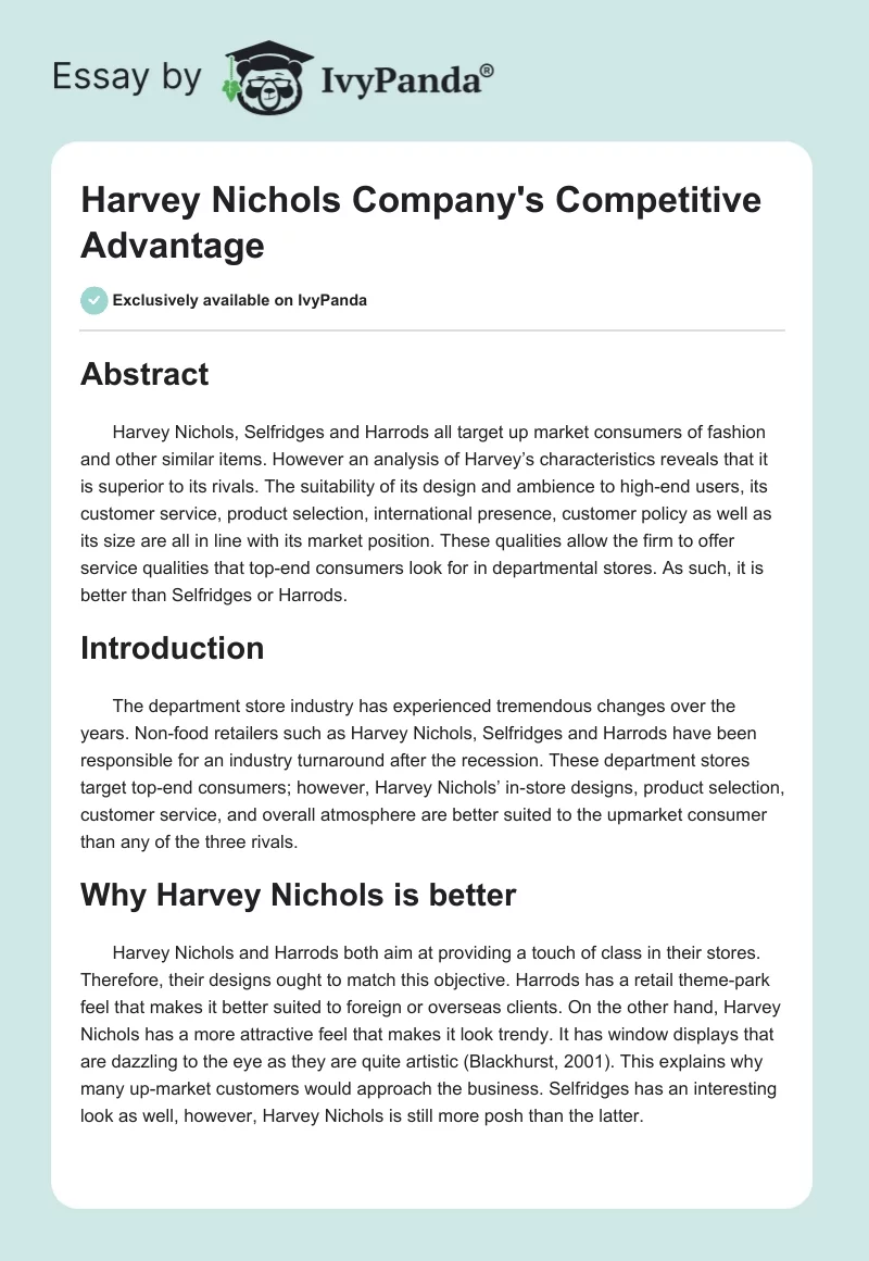 Harvey Nichols Company's Competitive Advantage. Page 1