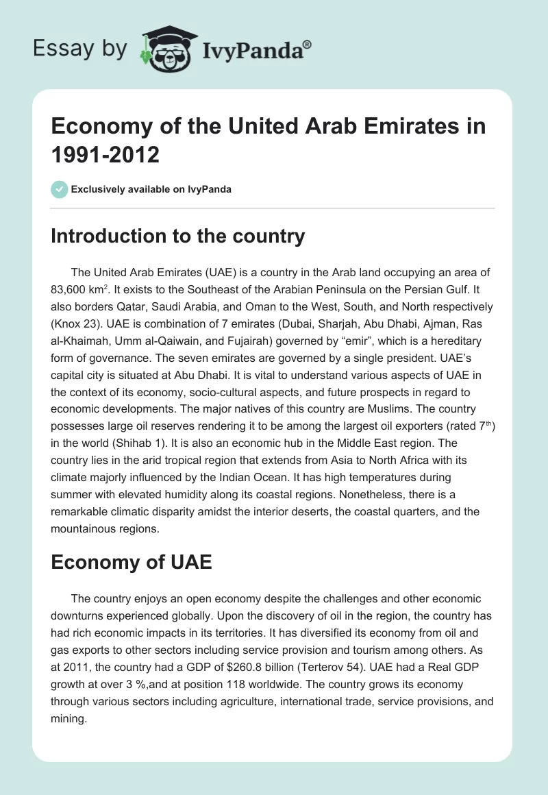 Economy of the United Arab Emirates in 1991-2012. Page 1