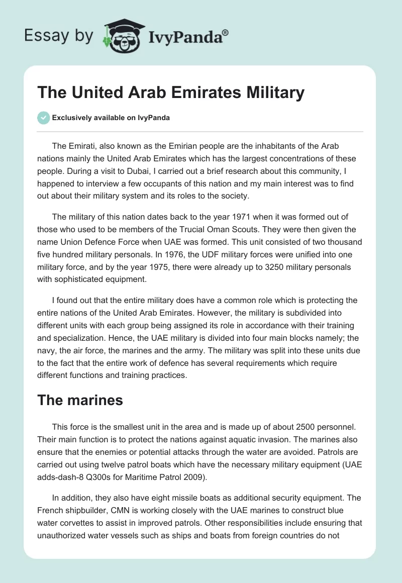 The United Arab Emirates Military. Page 1