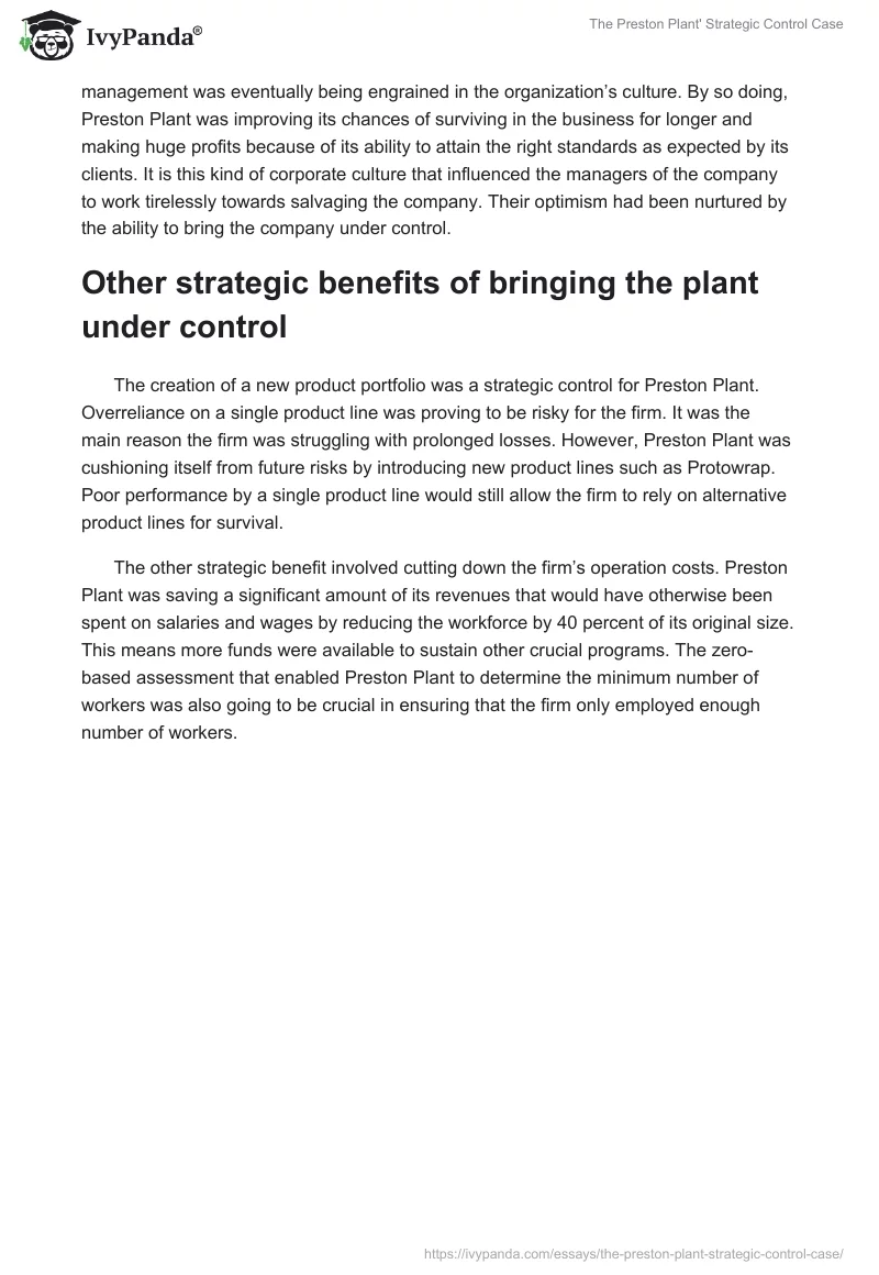 The Preston Plant' Strategic Control Case. Page 2