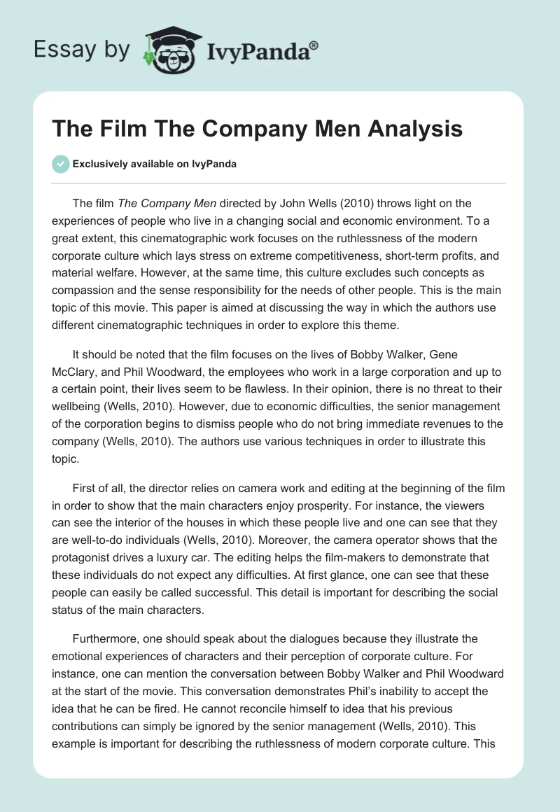 The Film "The Company Men" Analysis. Page 1