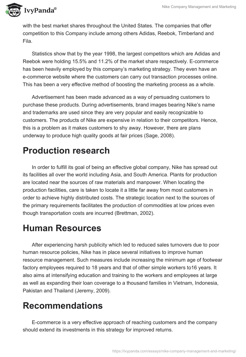 Nike Company Management and Marketing. Page 2