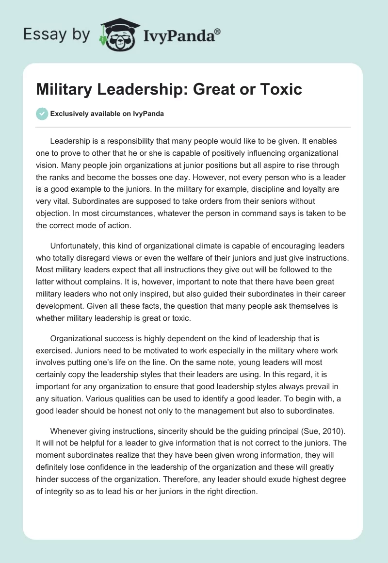 Military Leadership: Great or Toxic. Page 1