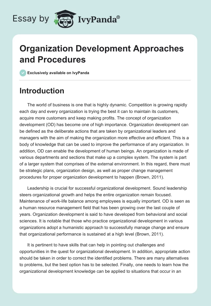 Organization Development Approaches and Procedures. Page 1
