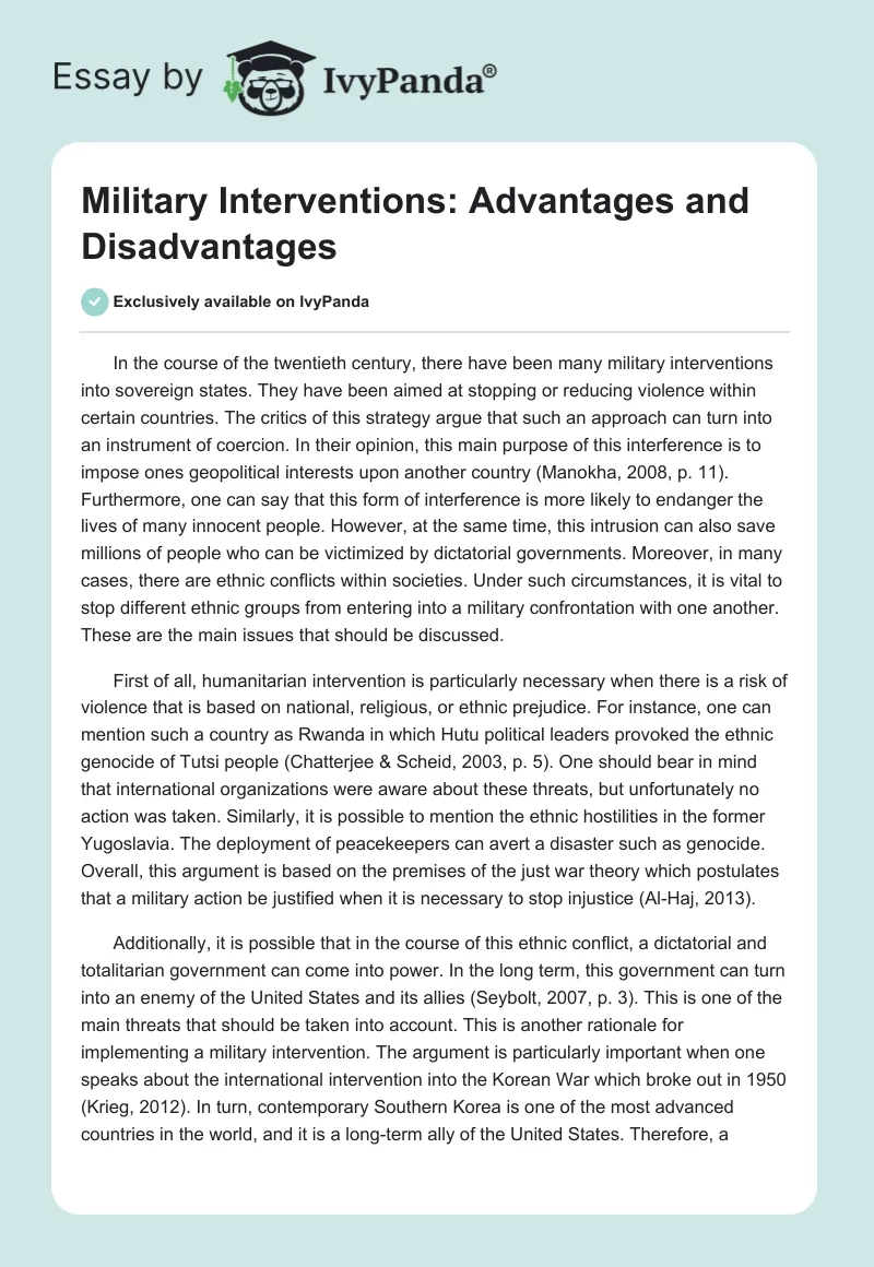 Military Interventions: Advantages and Disadvantages. Page 1