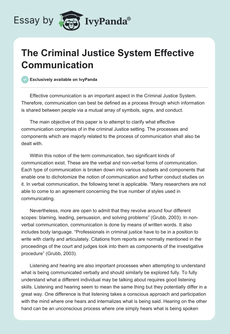 The Criminal Justice System Effective Communication. Page 1