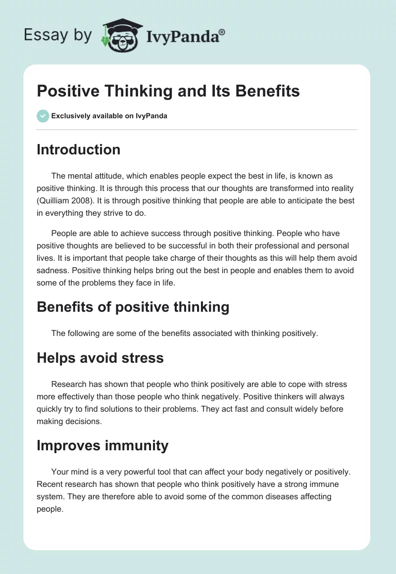 Positive Thinking and Its Benefits. Page 1