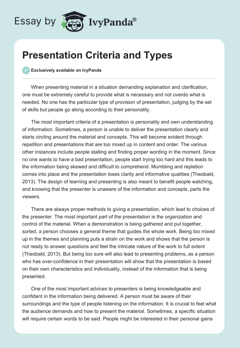 Presentation Criteria and Types. Page 1