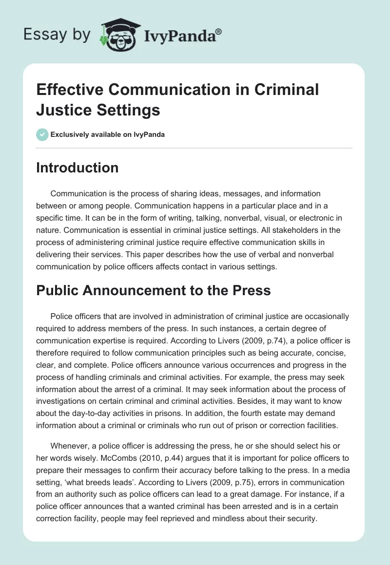 Effective Communication in Criminal Justice Settings. Page 1
