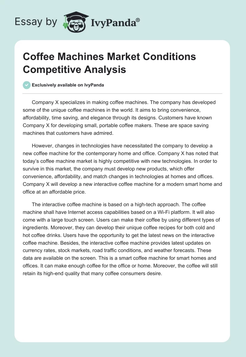 Coffee Machines Market Conditions Competitive Analysis. Page 1