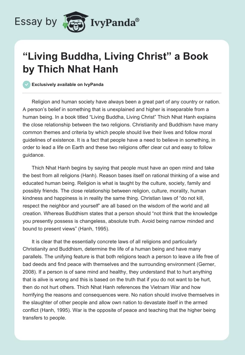 “Living Buddha, Living Christ” a Book by Thich Nhat Hanh. Page 1