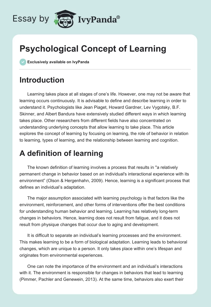 Psychological Concept of Learning. Page 1