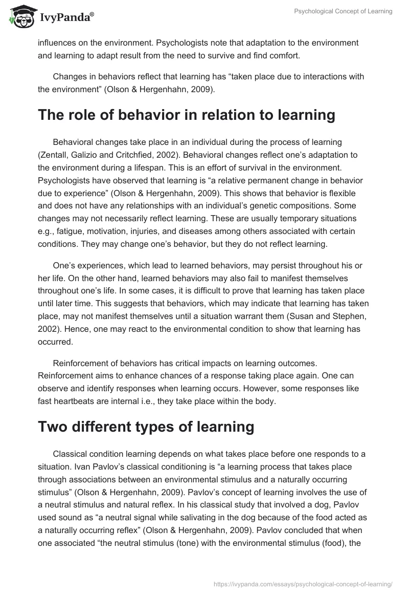 Psychological Concept of Learning. Page 2