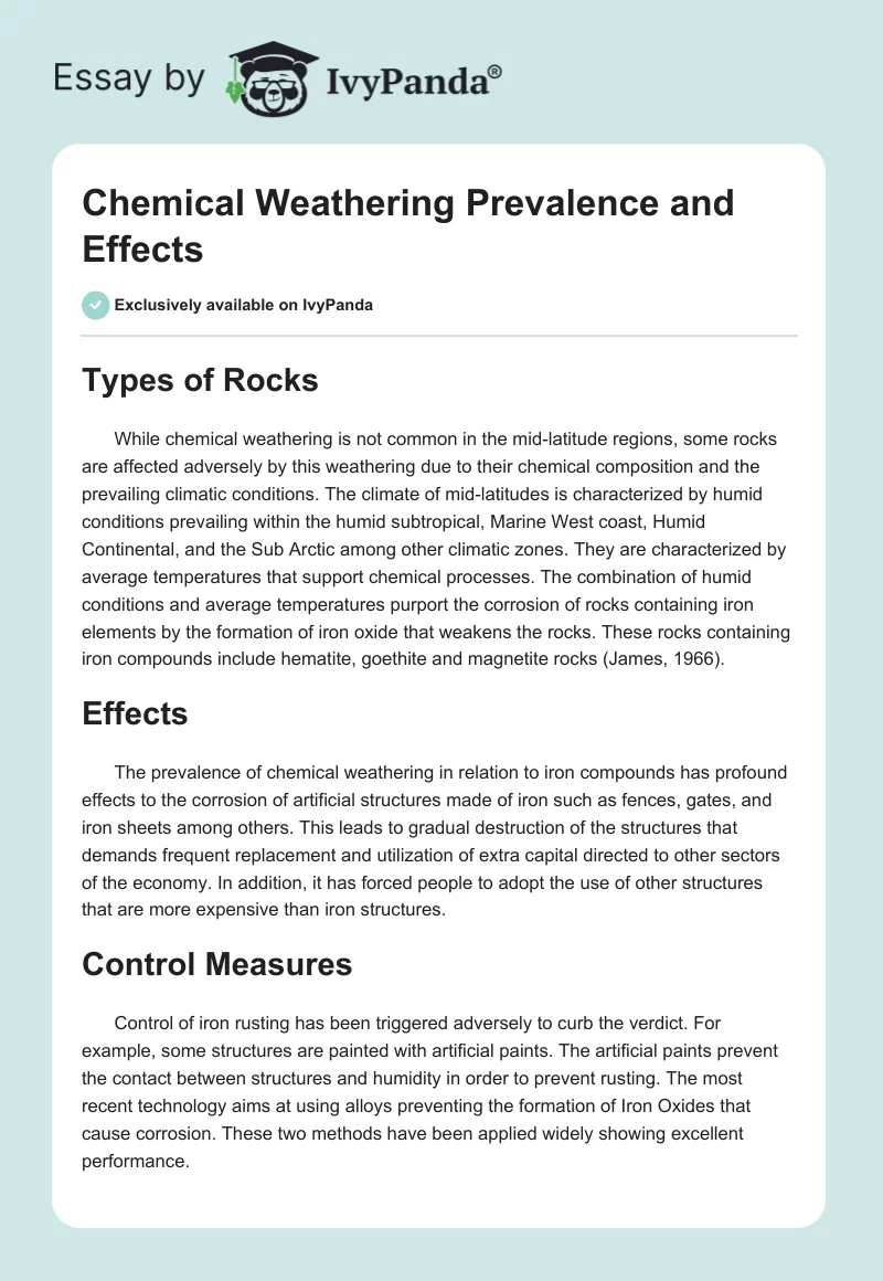 Chemical Weathering Prevalence and Effects. Page 1