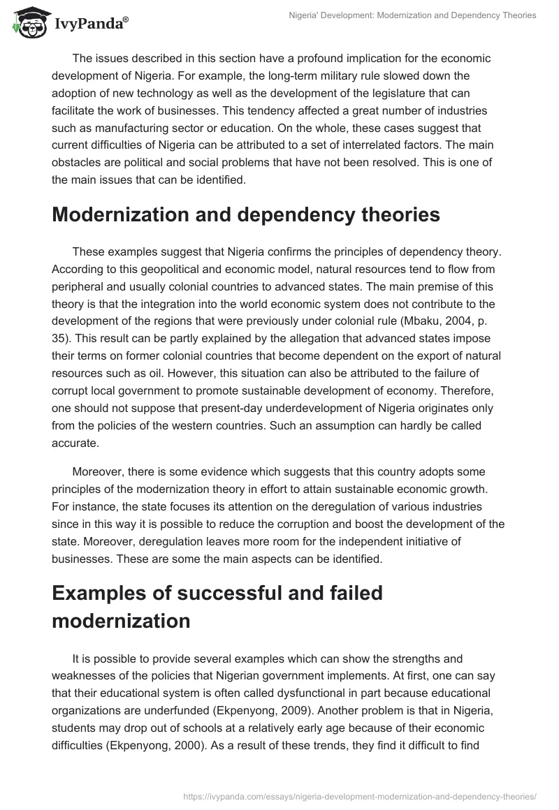 Nigeria' Development: Modernization and Dependency Theories. Page 3