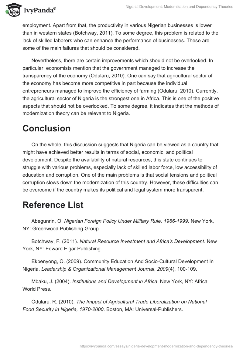 Nigeria' Development: Modernization and Dependency Theories. Page 4