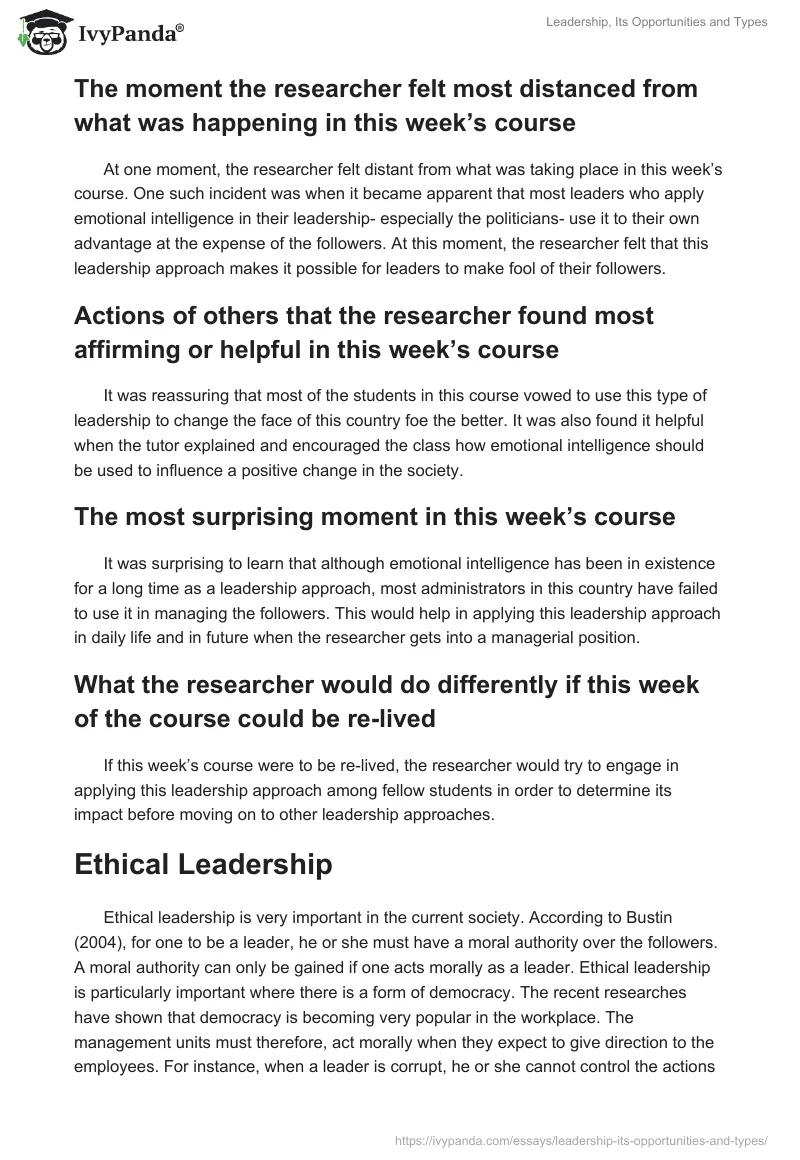 Leadership, Its Opportunities and Types. Page 2