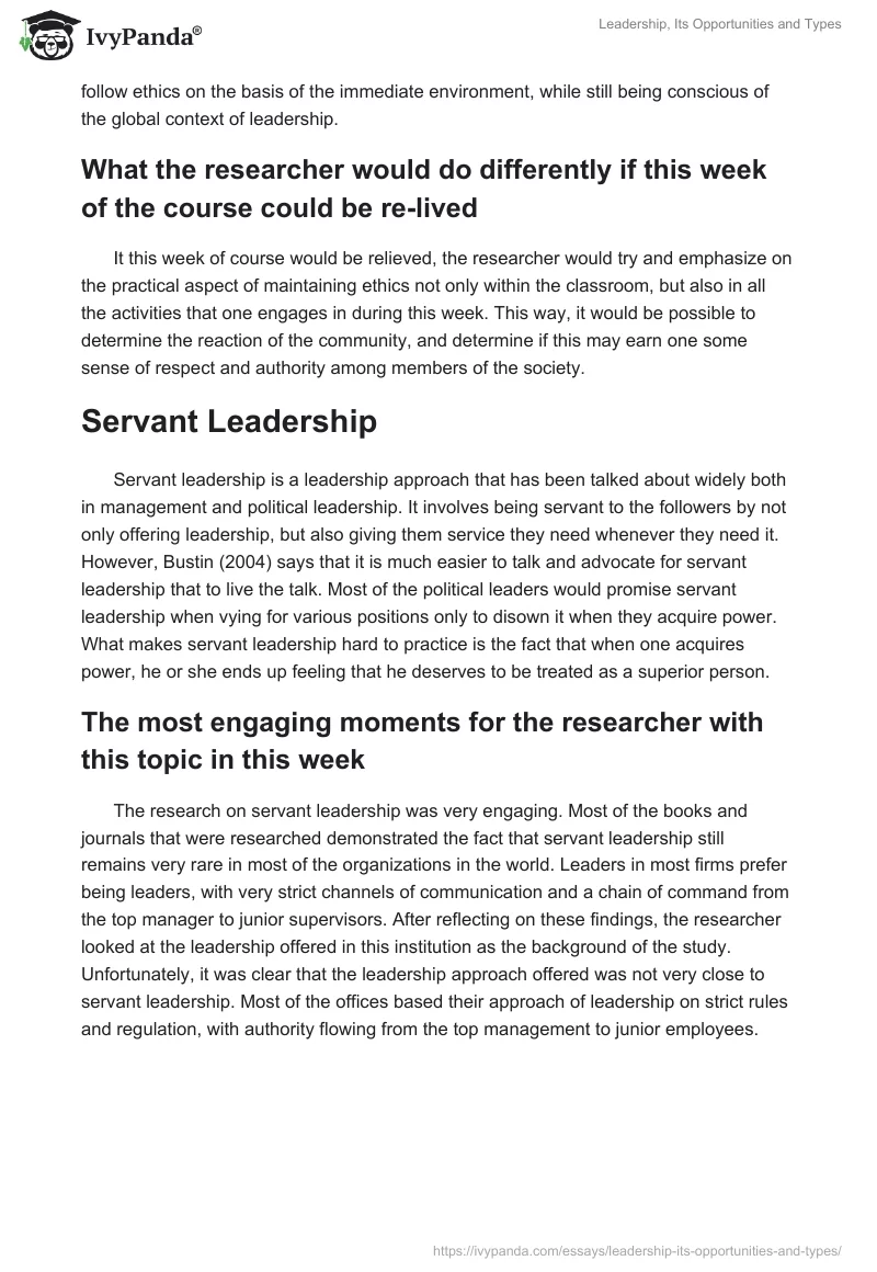 Leadership, Its Opportunities and Types. Page 4