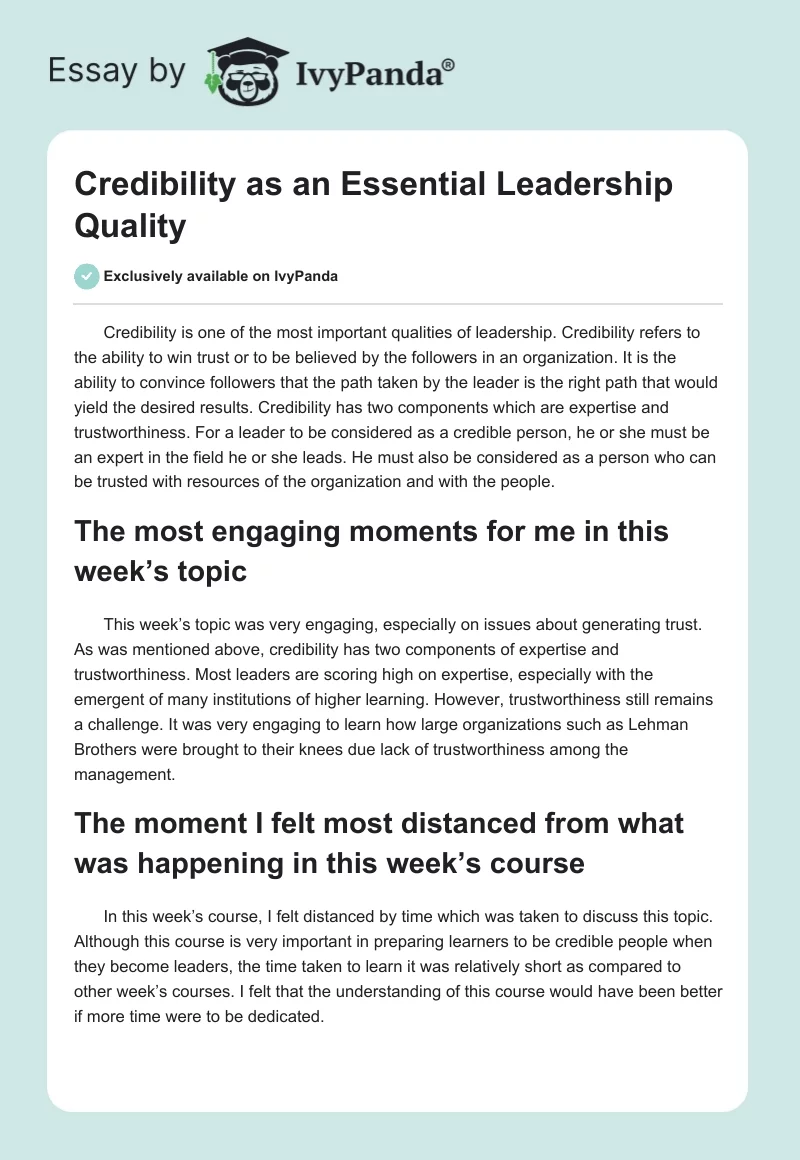 Credibility as an Essential Leadership Quality. Page 1