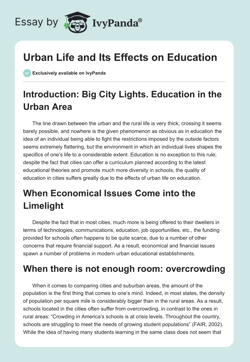 Urban Life and Its Effects on Education. Page 1