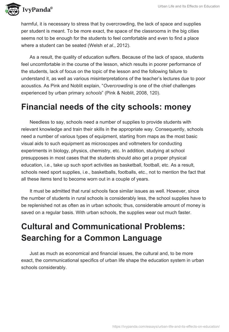 Urban Life and Its Effects on Education. Page 2