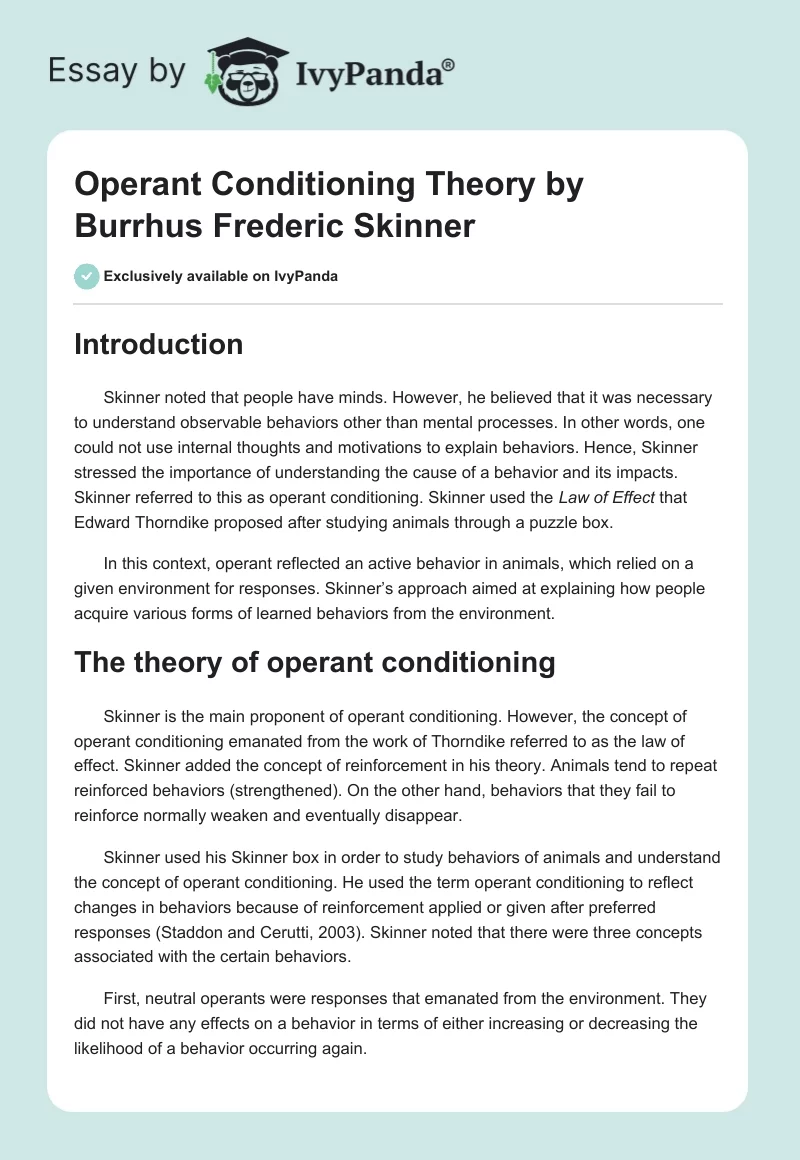 Operant Conditioning Theory by Burrhus Frederic Skinner. Page 1