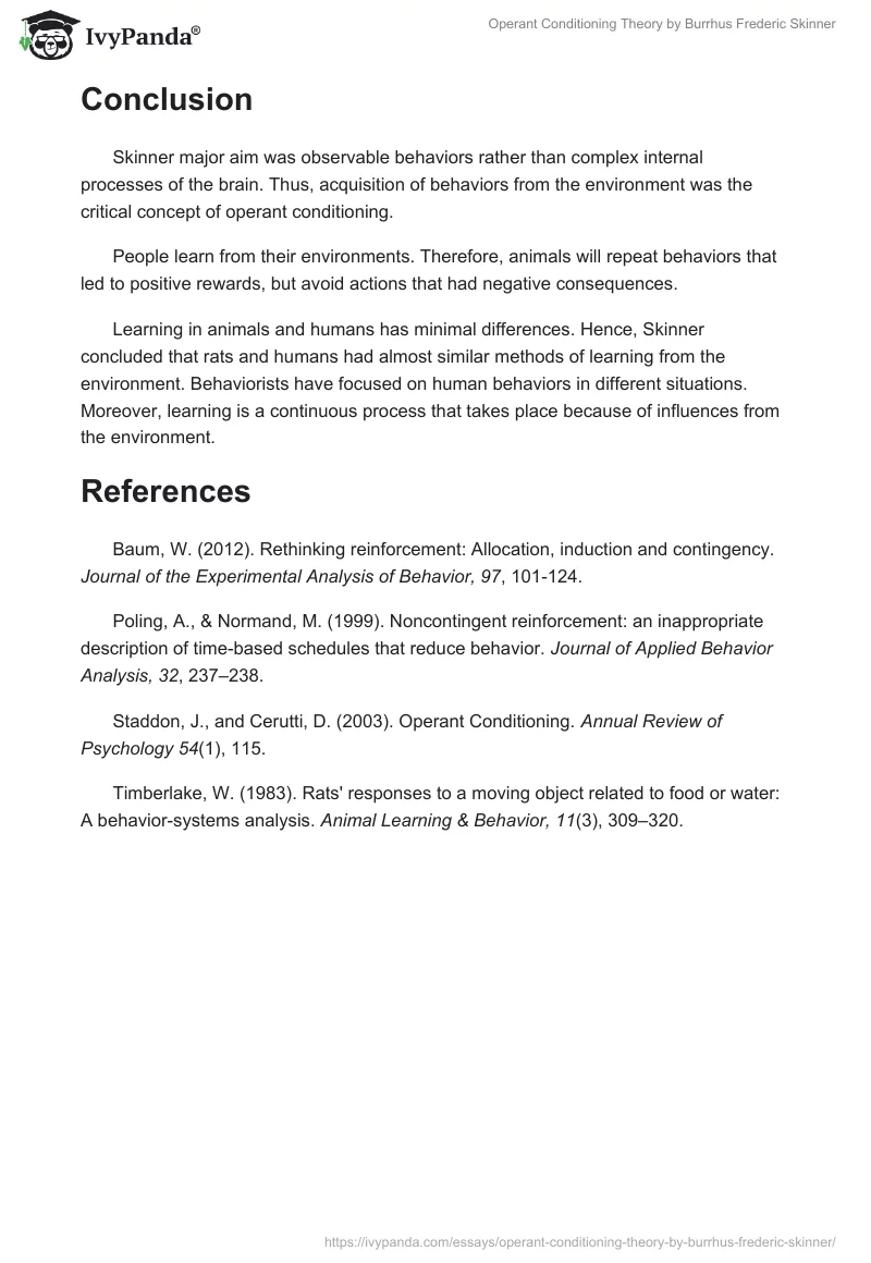 Operant Conditioning Theory by Burrhus Frederic Skinner. Page 5