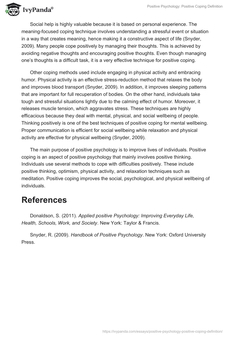 Positive Psychology: Positive Coping Definition. Page 2