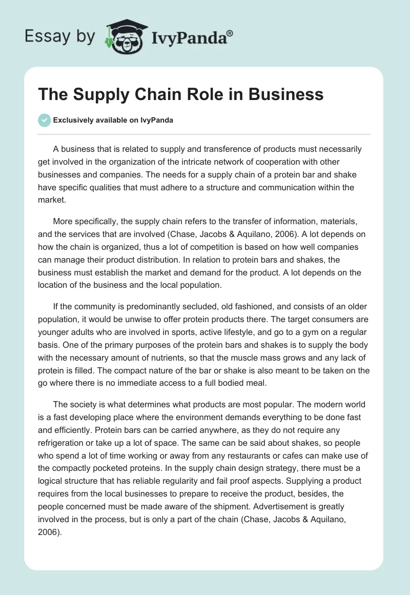 The Supply Chain Role in Business. Page 1
