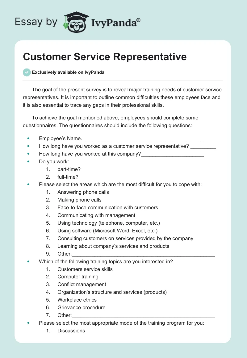 Customer Service Representative. Page 1