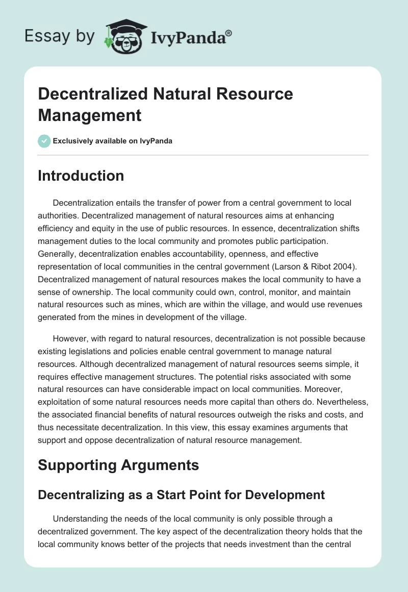 Decentralized Natural Resource Management. Page 1