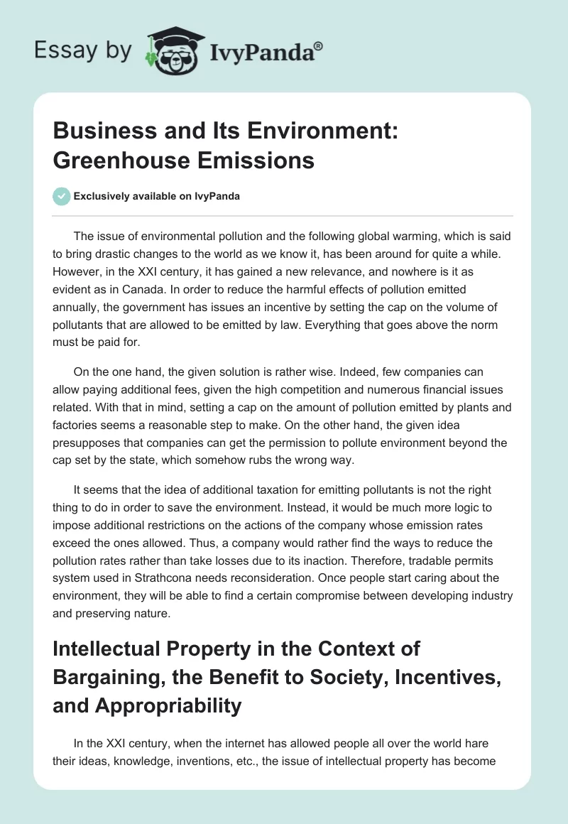 Business and Its Environment: Greenhouse Emissions. Page 1