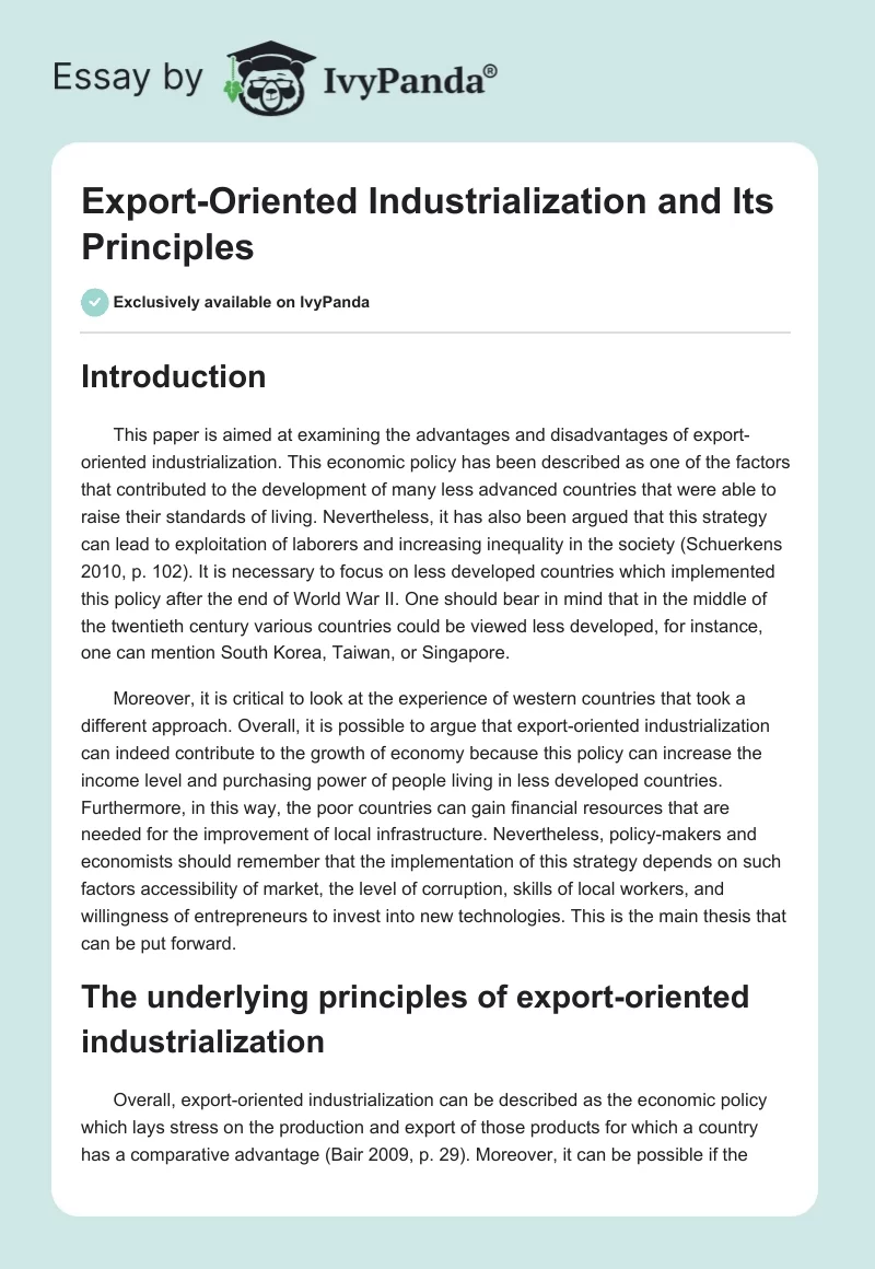 Export-Oriented Industrialization and Its Principles. Page 1
