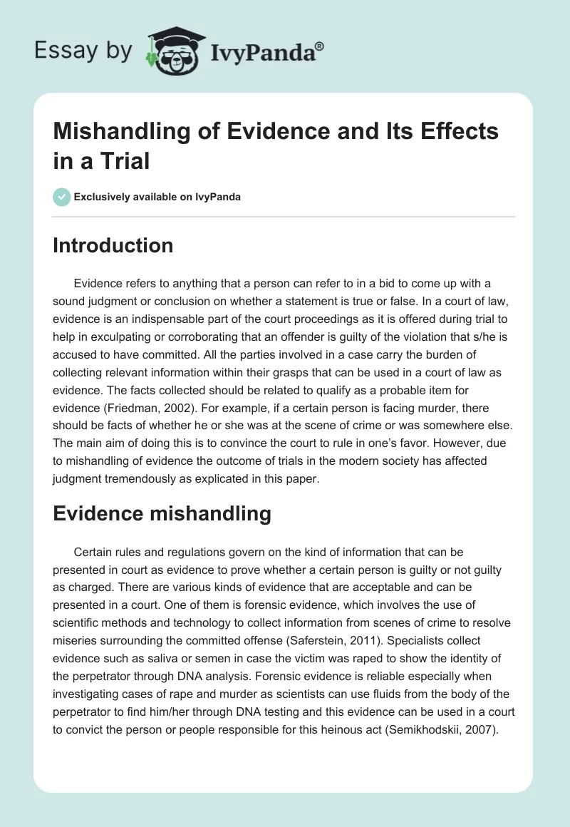 Mishandling of Evidence and Its Effects in a Trial. Page 1