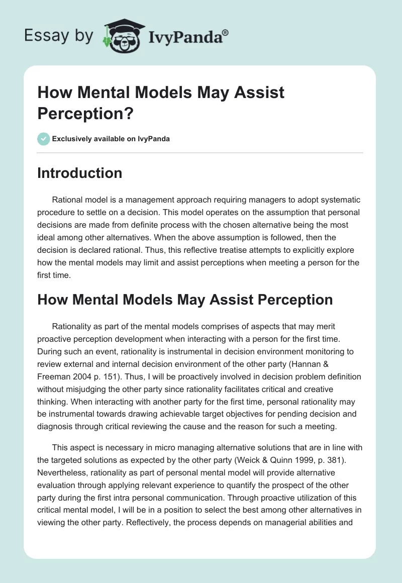 How Mental Models May Assist Perception?. Page 1