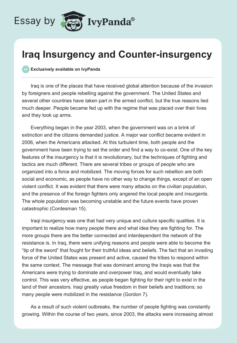 Iraq Insurgency and Counter-insurgency. Page 1