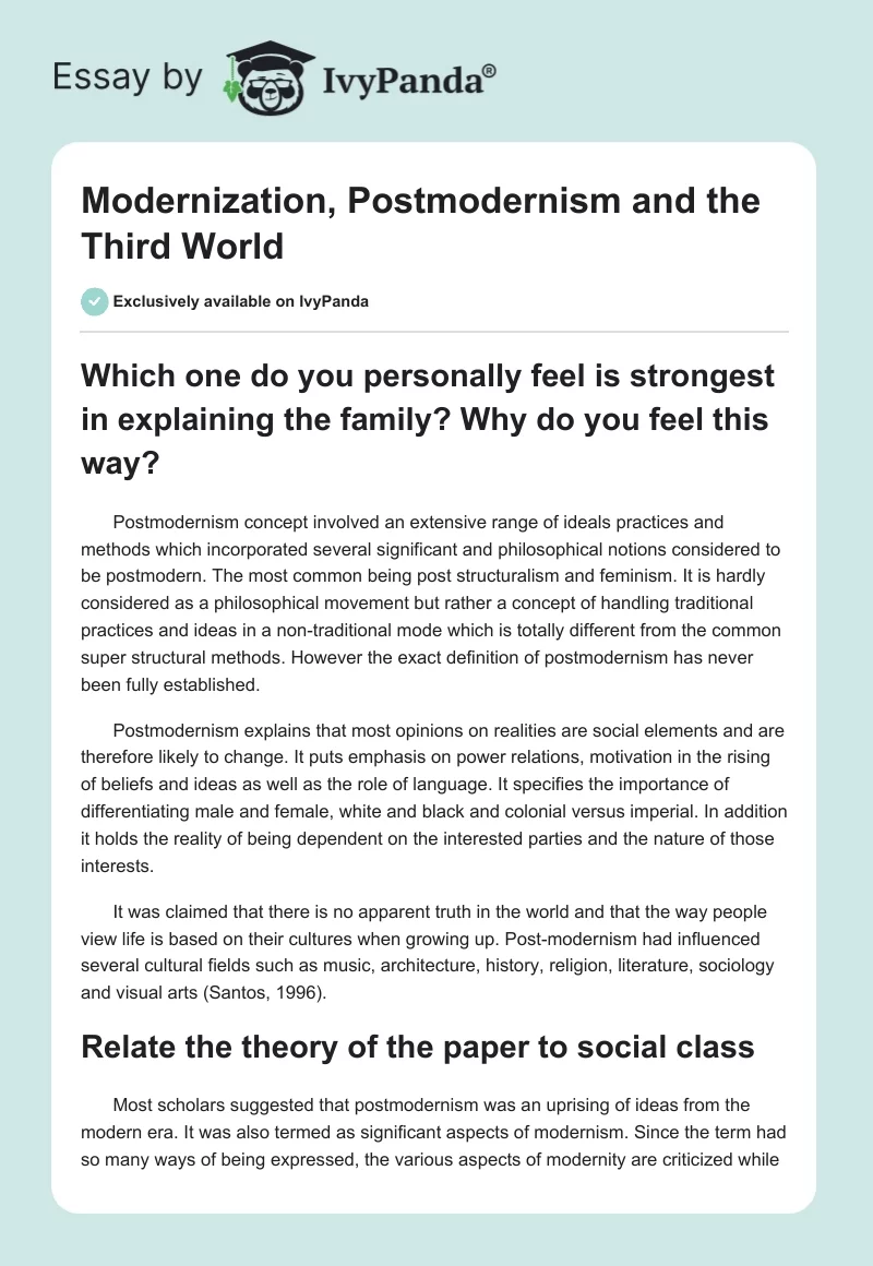 Modernization, Postmodernism and the Third World. Page 1