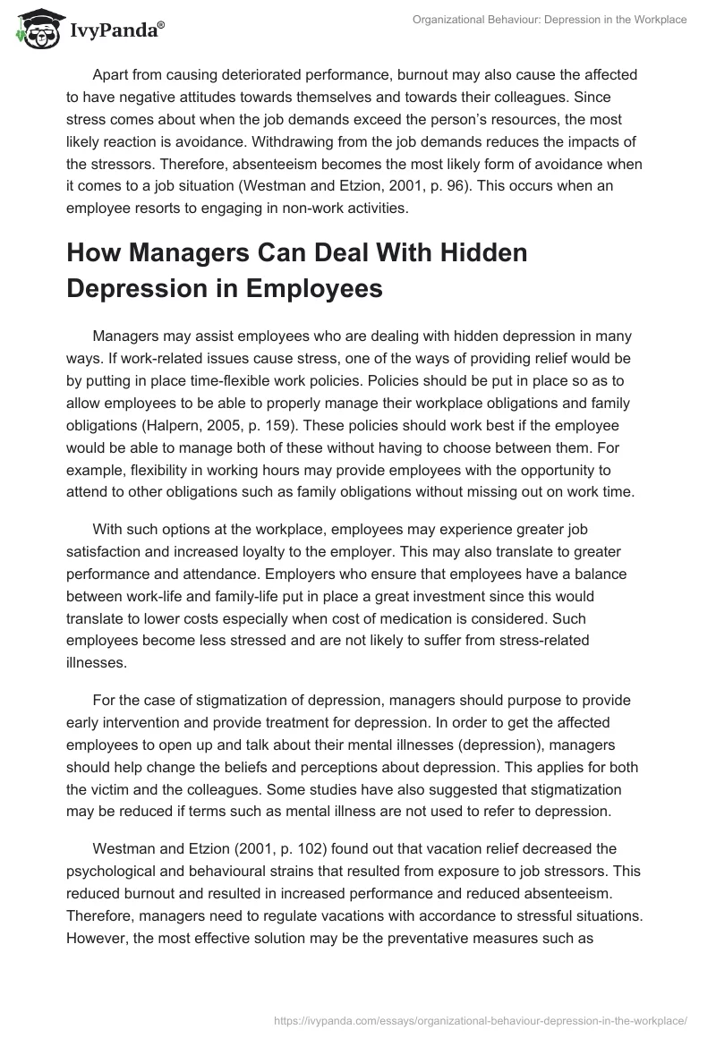 Organizational Behaviour: Depression in the Workplace. Page 5