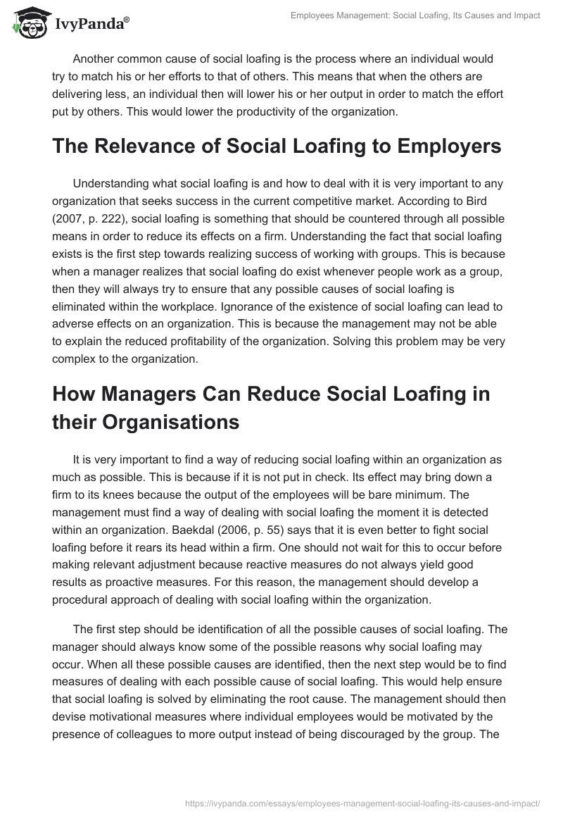 Employees Management: Social Loafing, Its Causes and Impact. Page 3