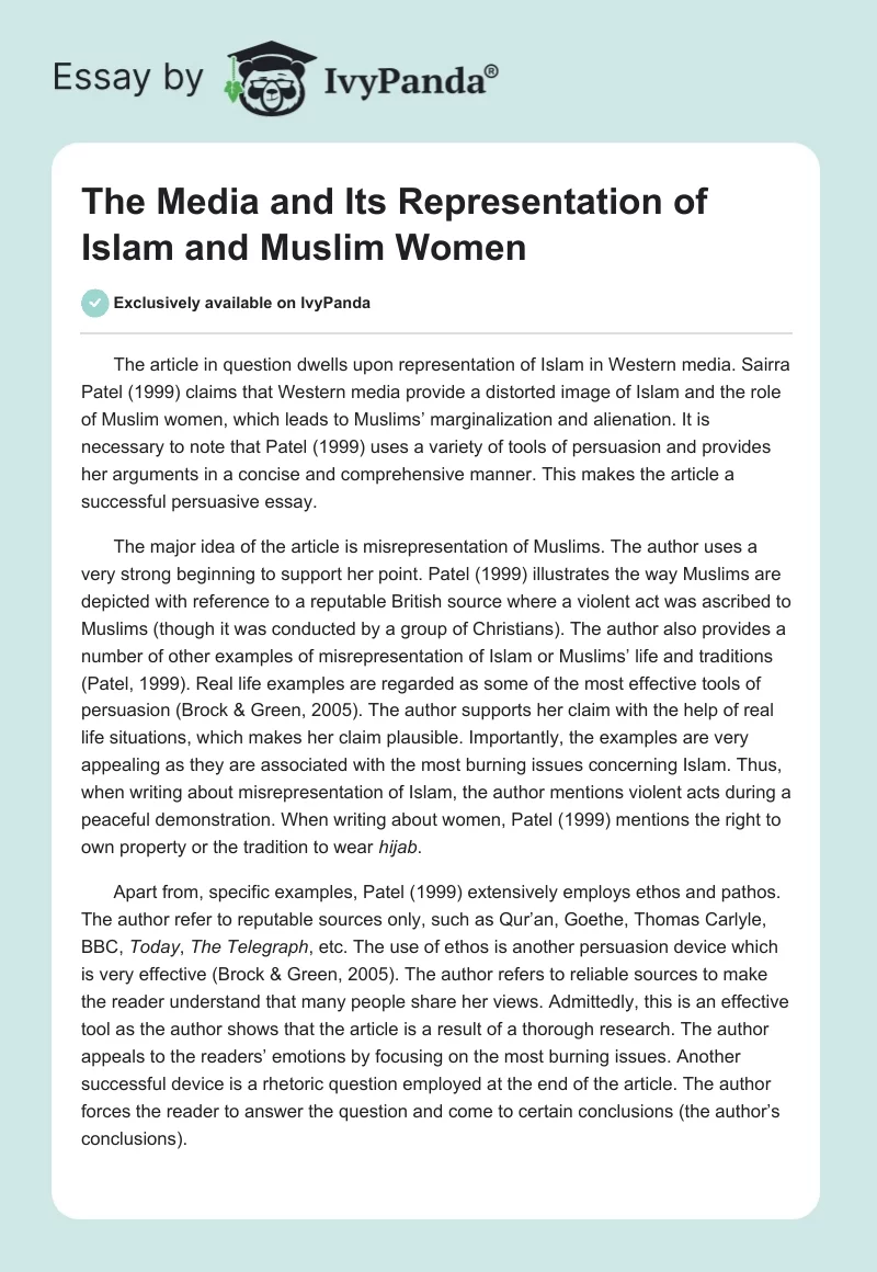 The Media and Its Representation of Islam and Muslim Women. Page 1