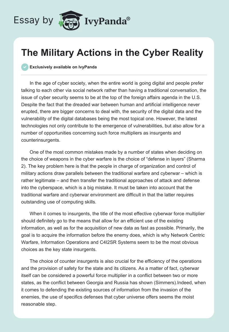 The Military Actions in the Cyber Reality. Page 1