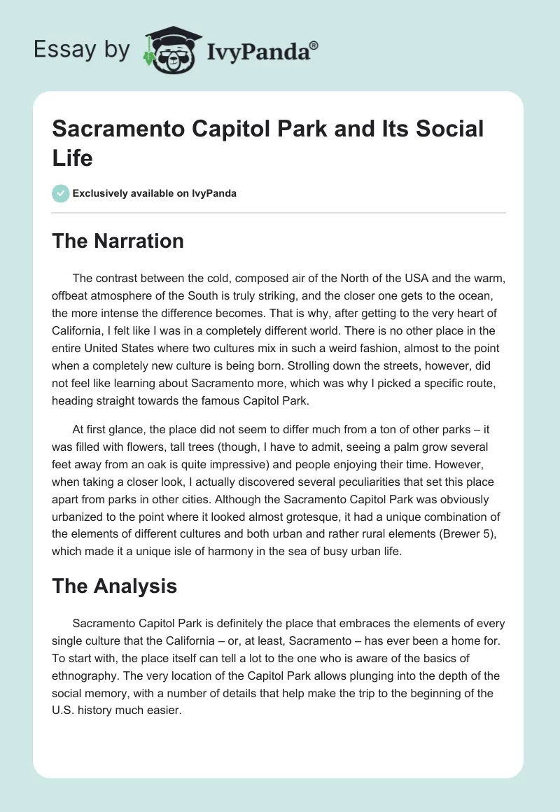 Sacramento Capitol Park and Its Social Life. Page 1